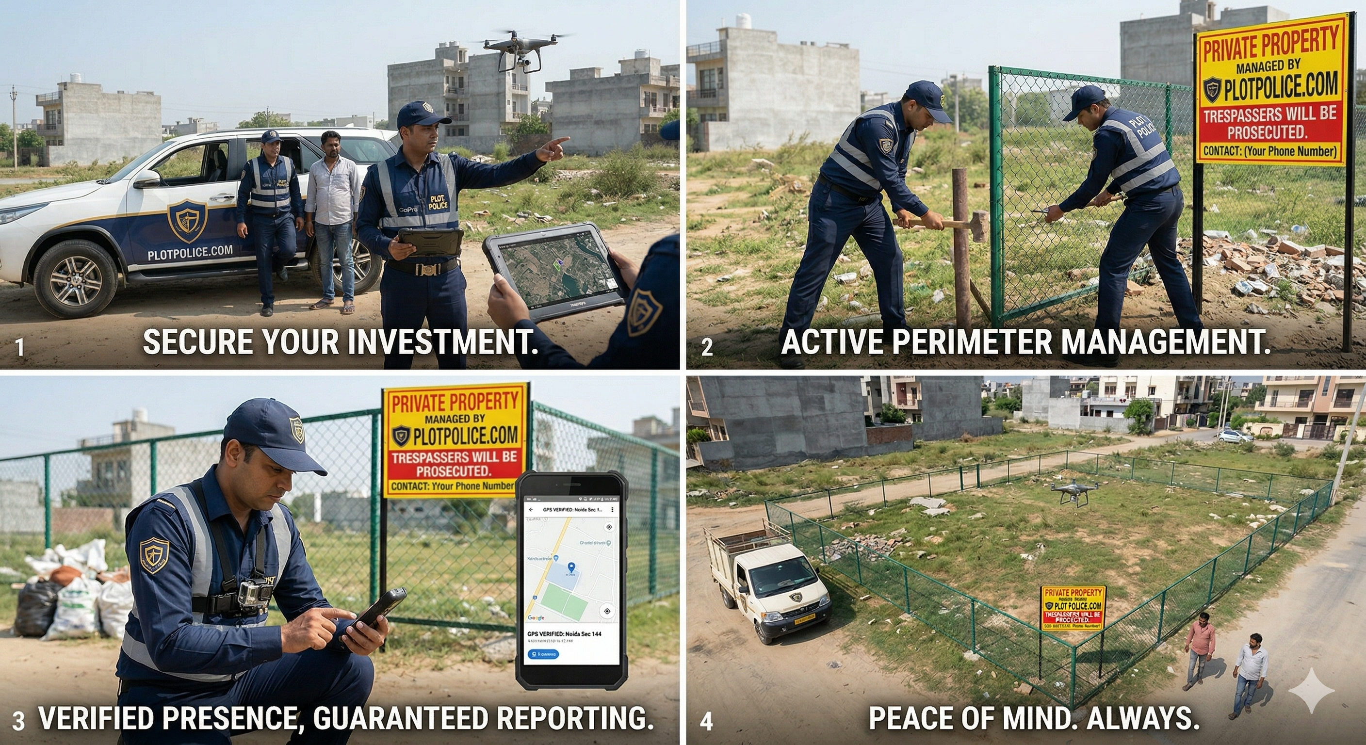 PlotPolice team in action – visits, inspections, fencing, and GPS reporting
